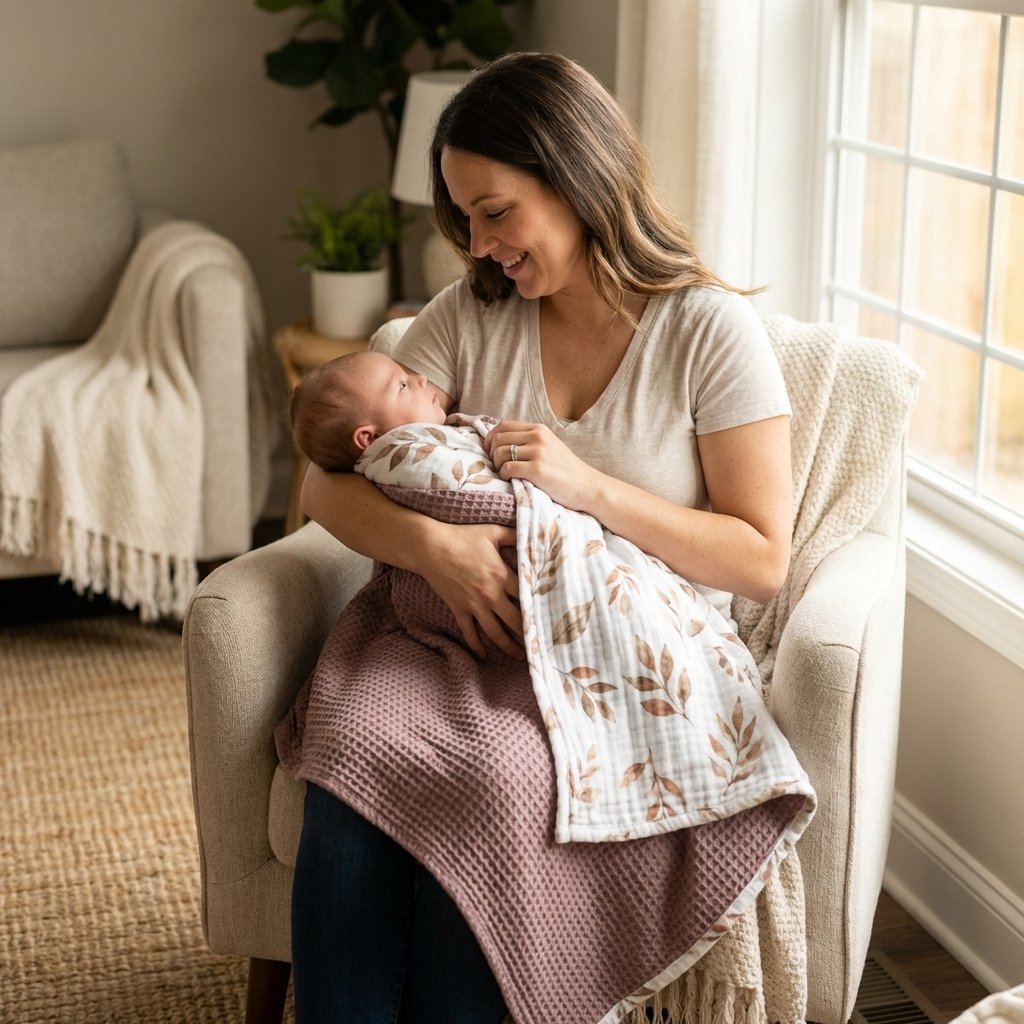 Personalized Organic Muslin & Waffle Baby Blanket