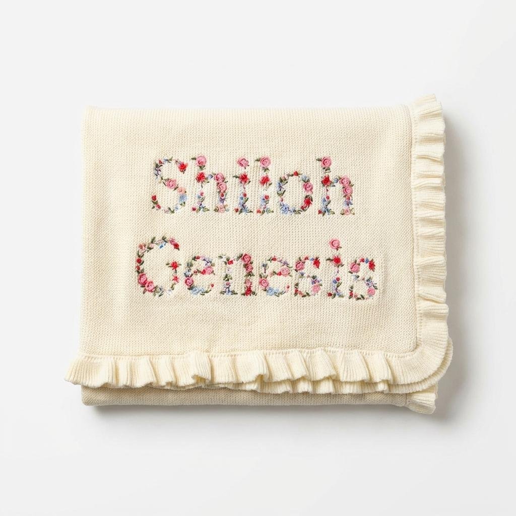 Personalized Floral Embroidered Baby Blanket | 100% Cotton