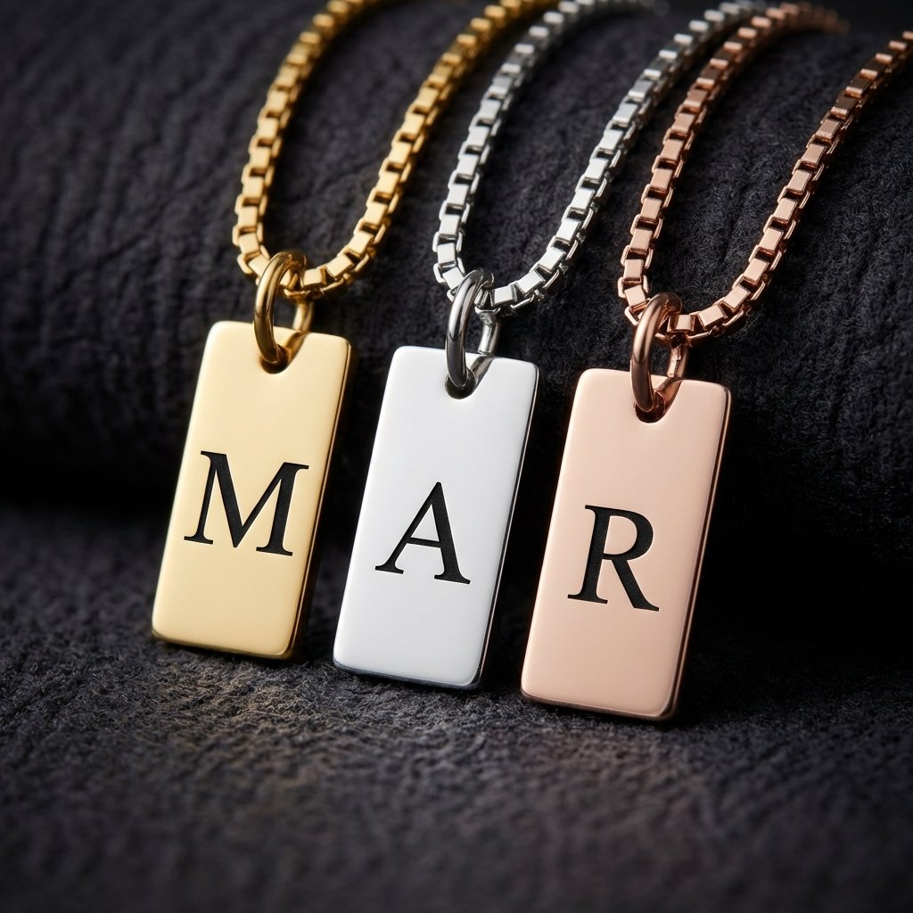 Dainty Custom Initial Tag Necklace - Personalized Gold Bar