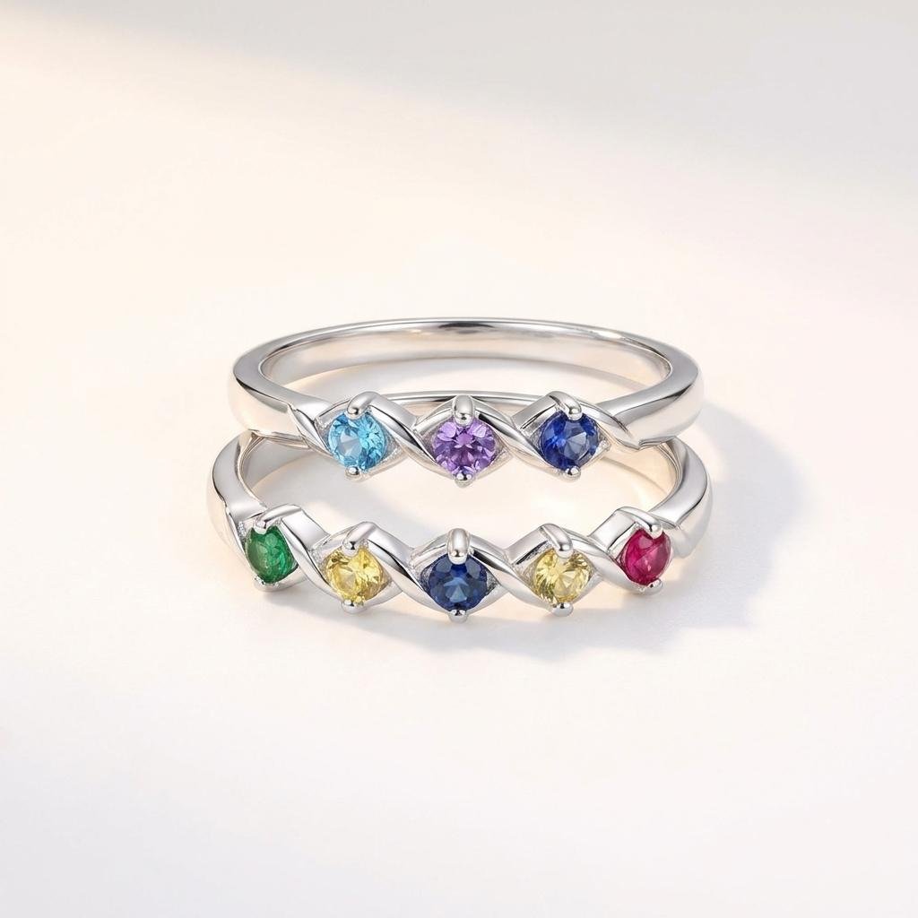 Personalized Birthstone XOXO Ring for Mom in Sterling Silver