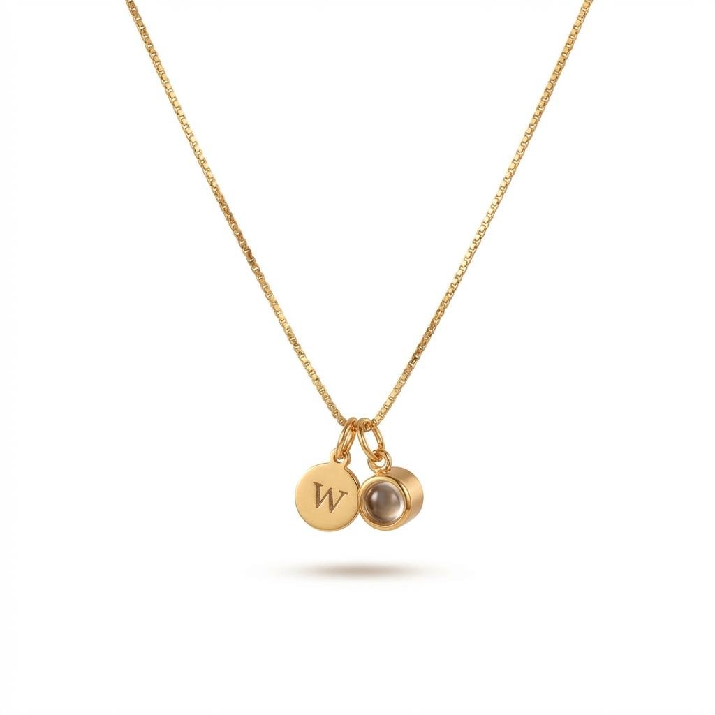Custom Photo Projection Necklace with Initial Charm