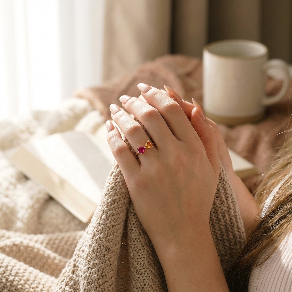 Personalized Double Heart Birthstone Ring | iMade4U Jewelry