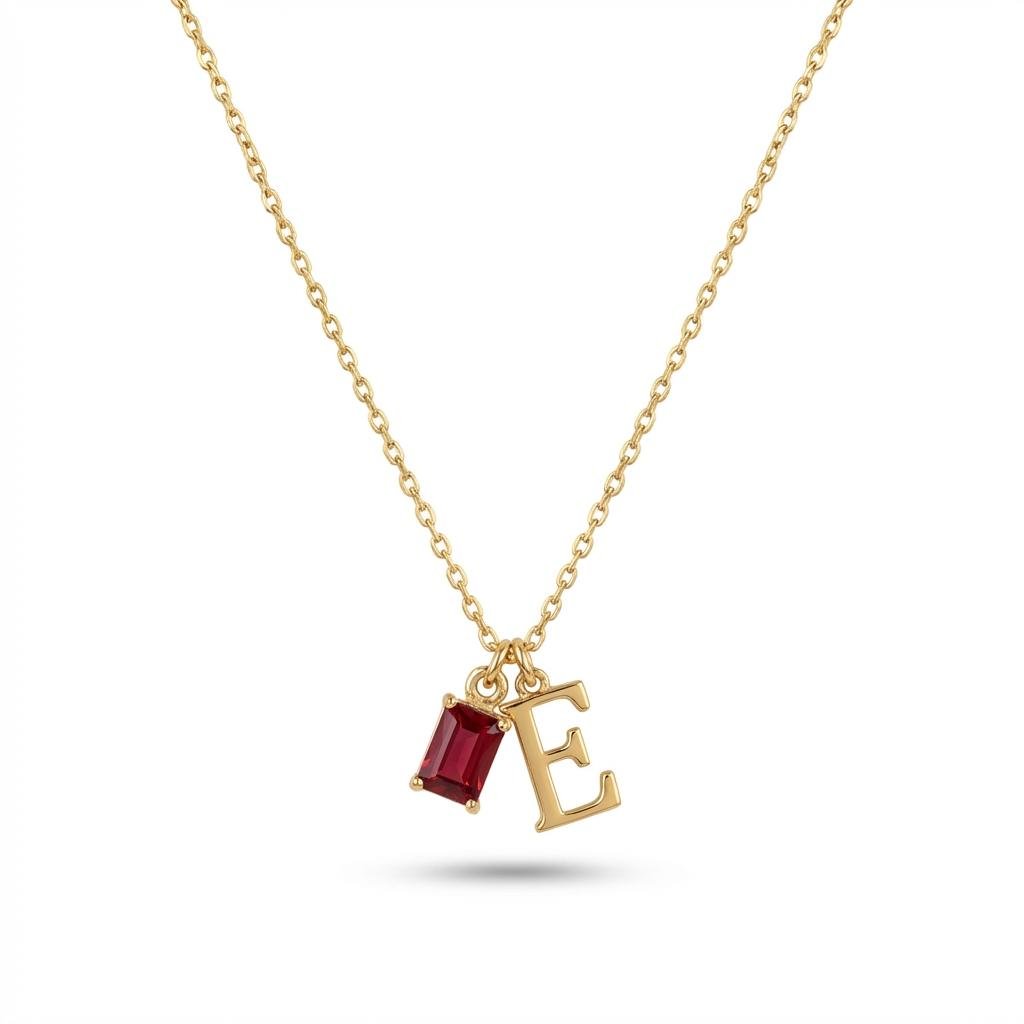 14K Gold Initial Birthstone Necklace | Personalized Gift