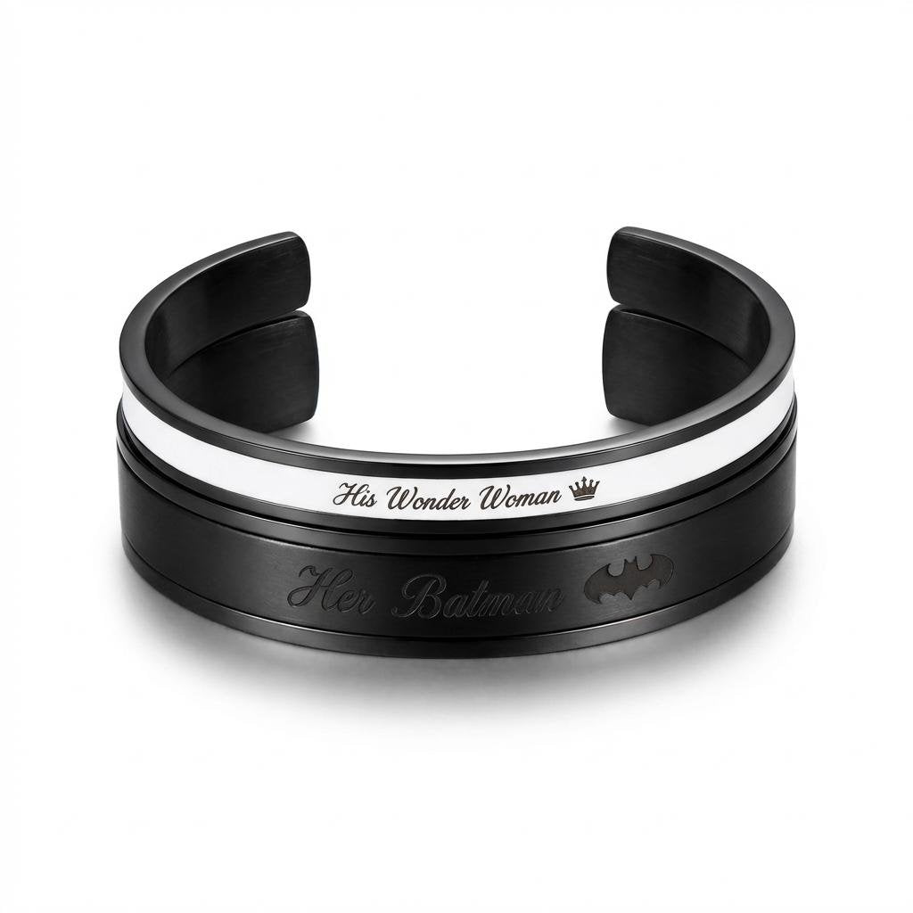 Personalized Matching Steel & Leather Anniversary Bracelets