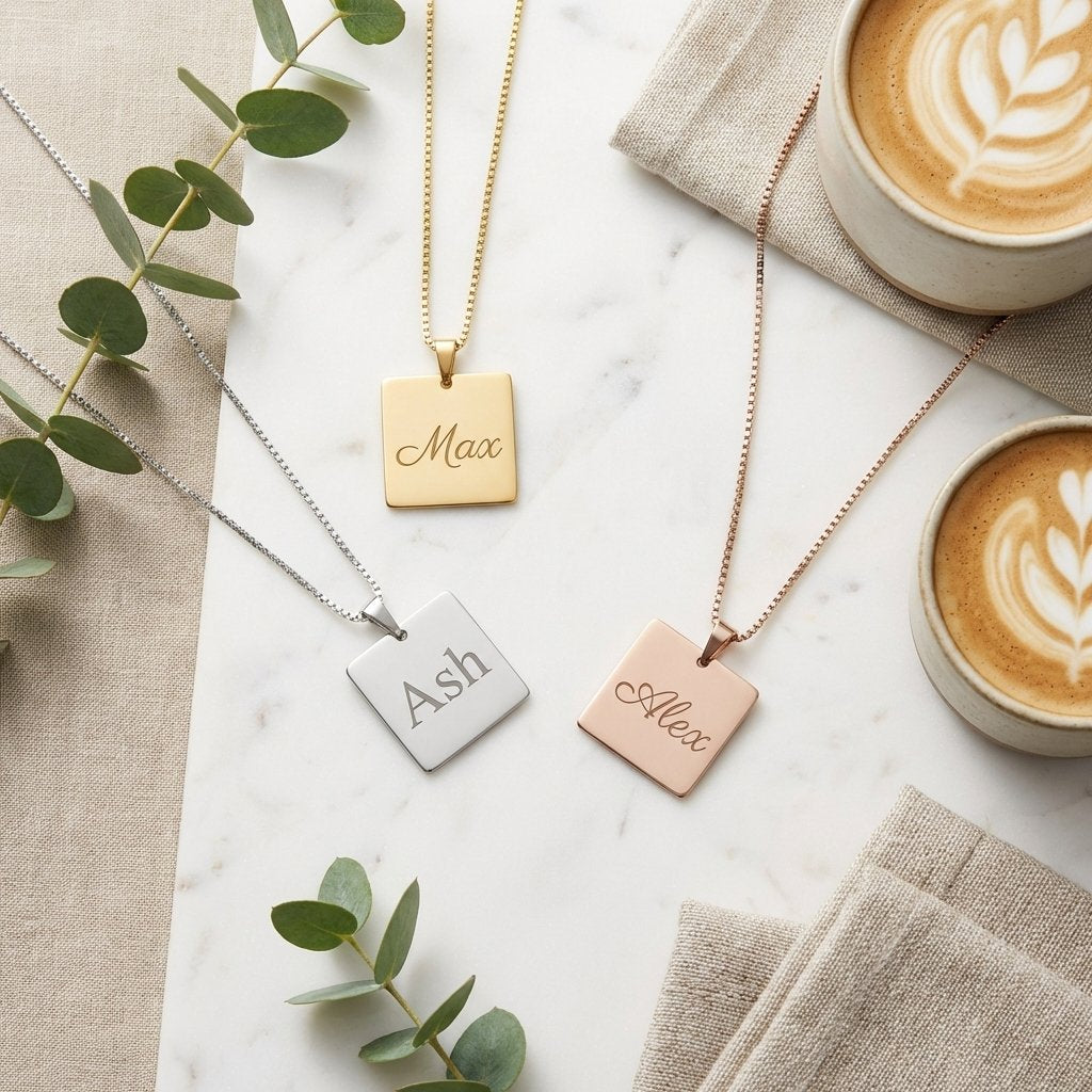 Custom Square Name Necklace | Personalized Dog Tag Pendant