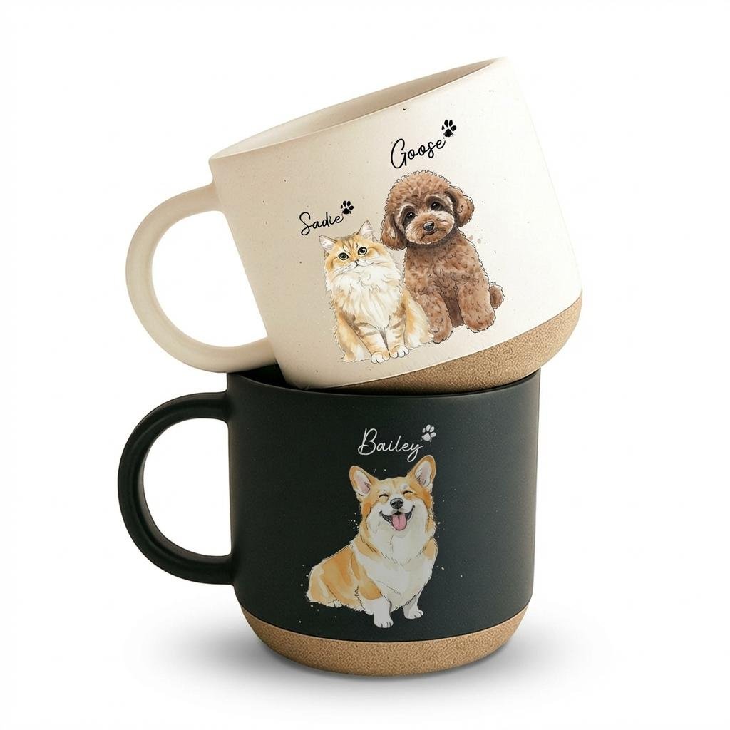 Custom Watercolor Pet Portrait Pottery Mug - Personalized Gift