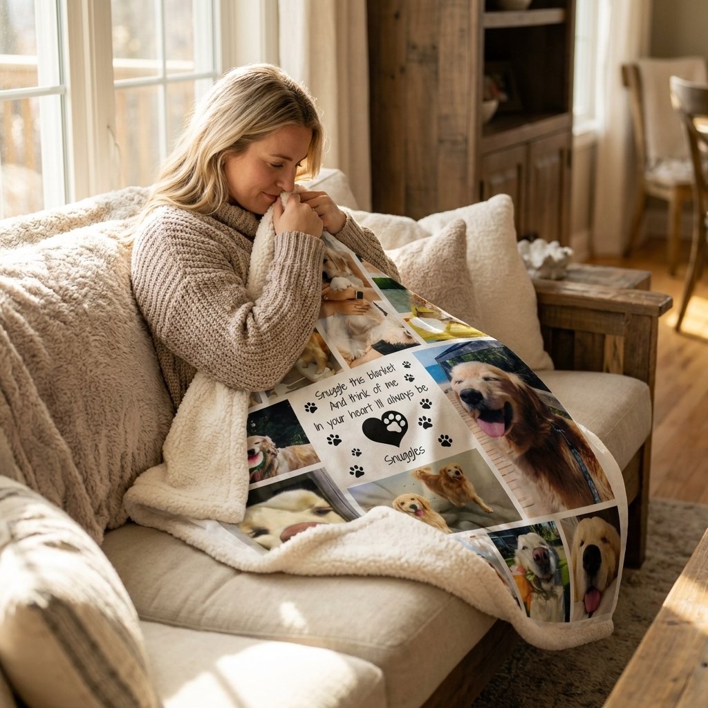 Personalized Pet Memorial Photo Blanket - Custom Dog Loss Gift