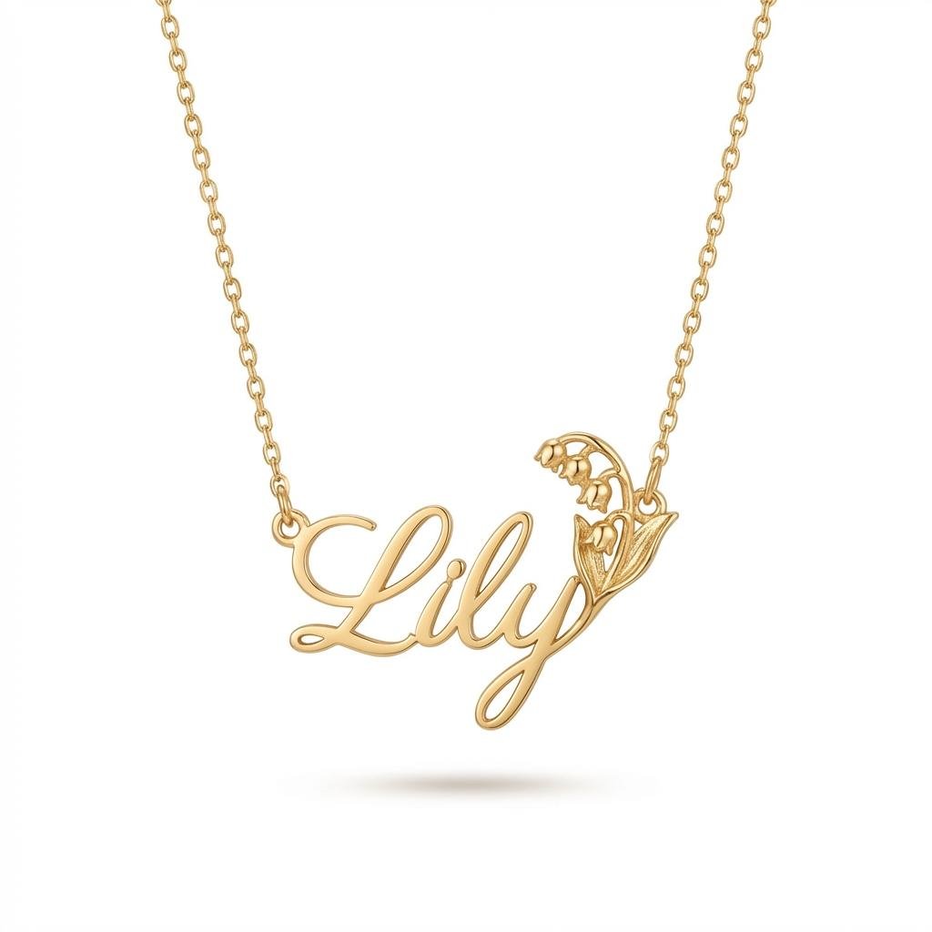 Custom Birth Flower Name Necklace - Personalized Gold Jewelry
