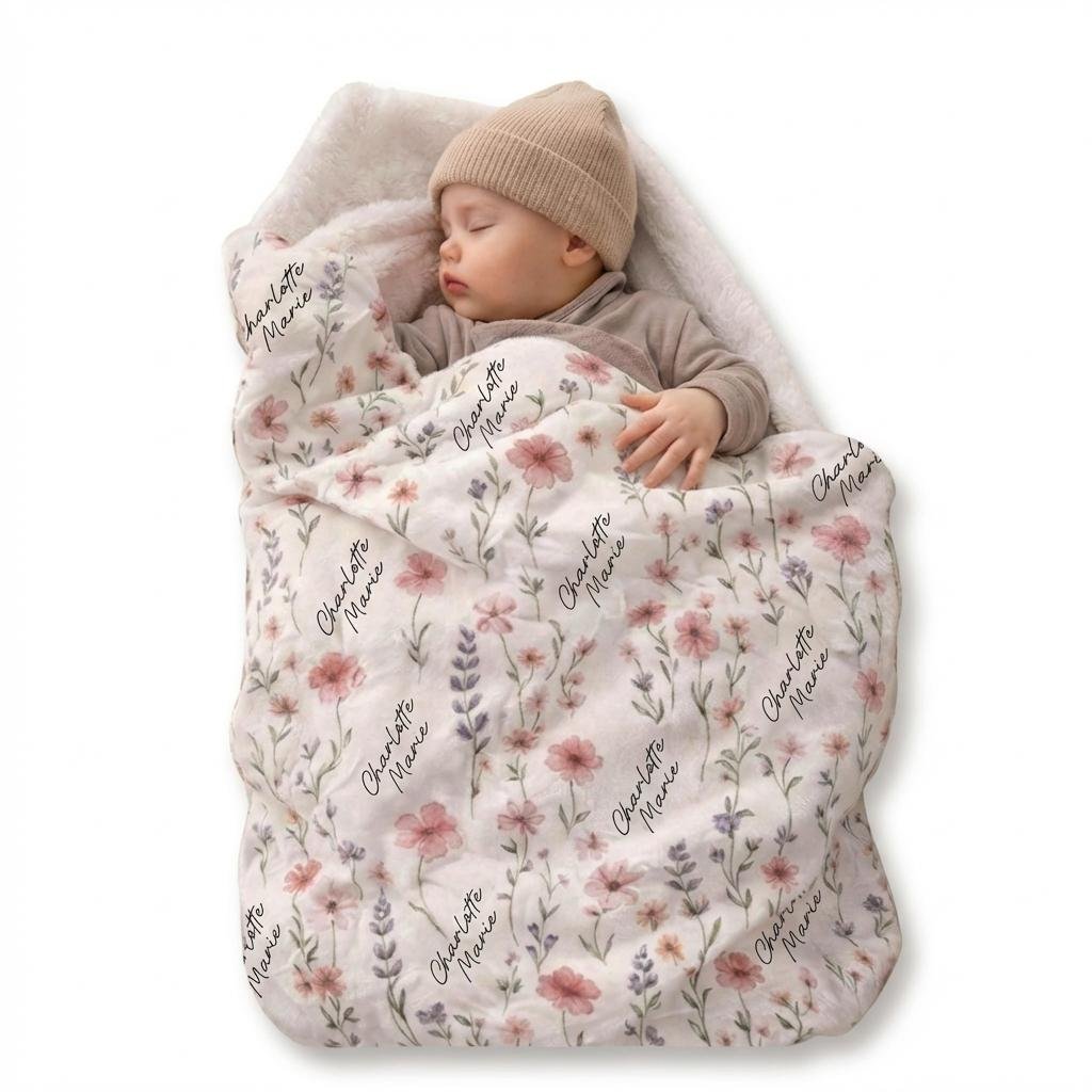 Personalized Wildflower Baby Name Blanket | Custom Floral Gift
