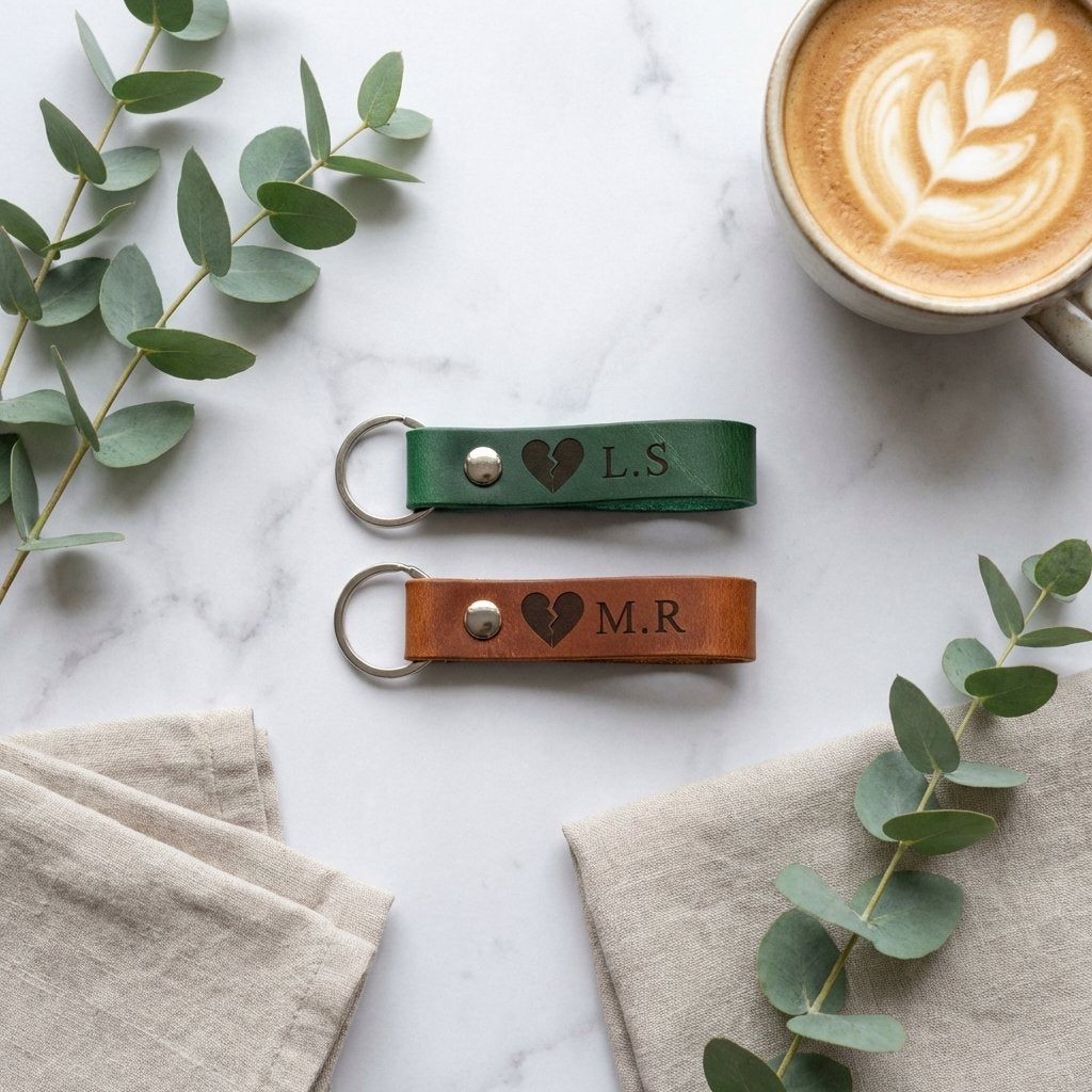 Personalized Matching Leather Keyring Set for Couples
