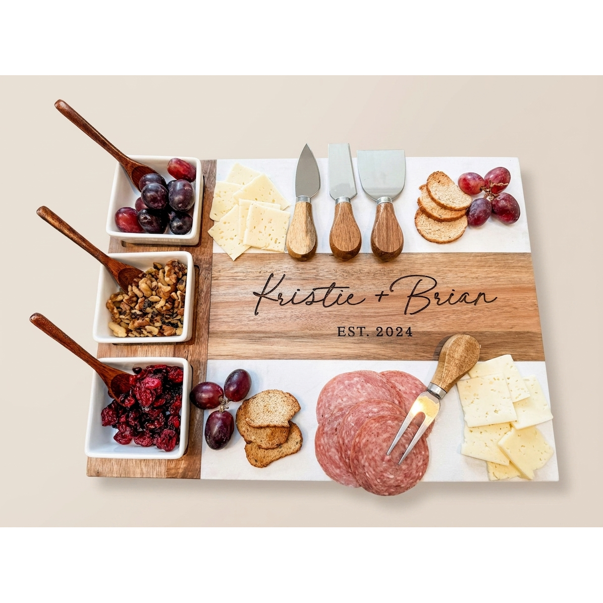 Personalized Acacia & Stone Charcuterie Board Set