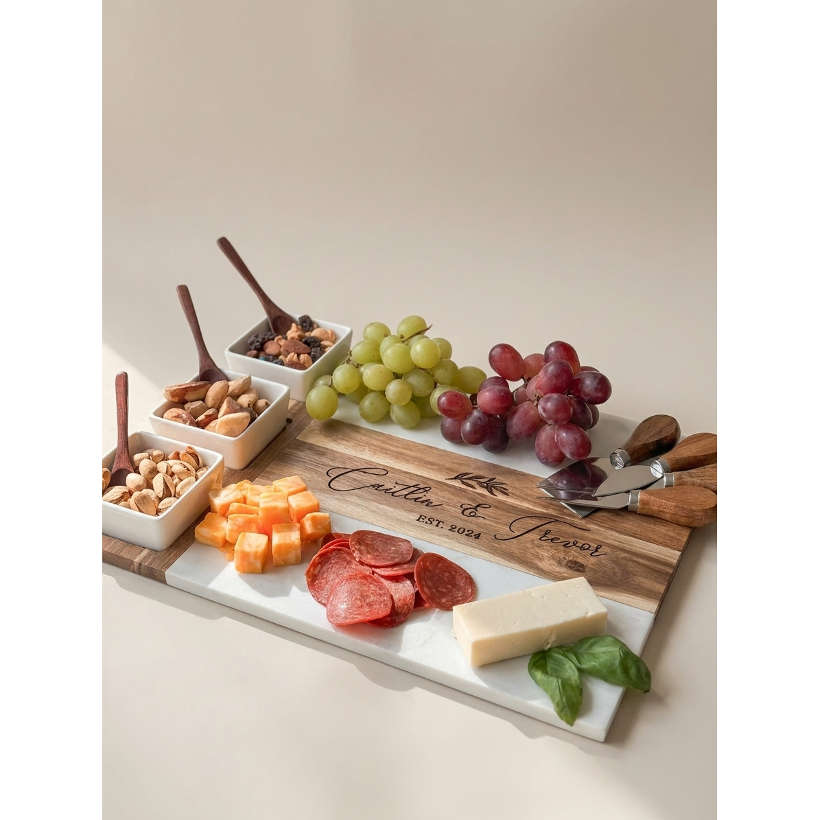 Personalized Acacia & Stone Charcuterie Board Set