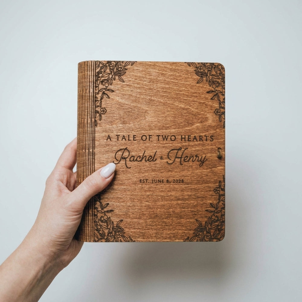 Memory Book for Couples Wood, Keepsake Chest, Personalized gifts, 5th Anniversary Gift, Engagement Wedding Gift specs