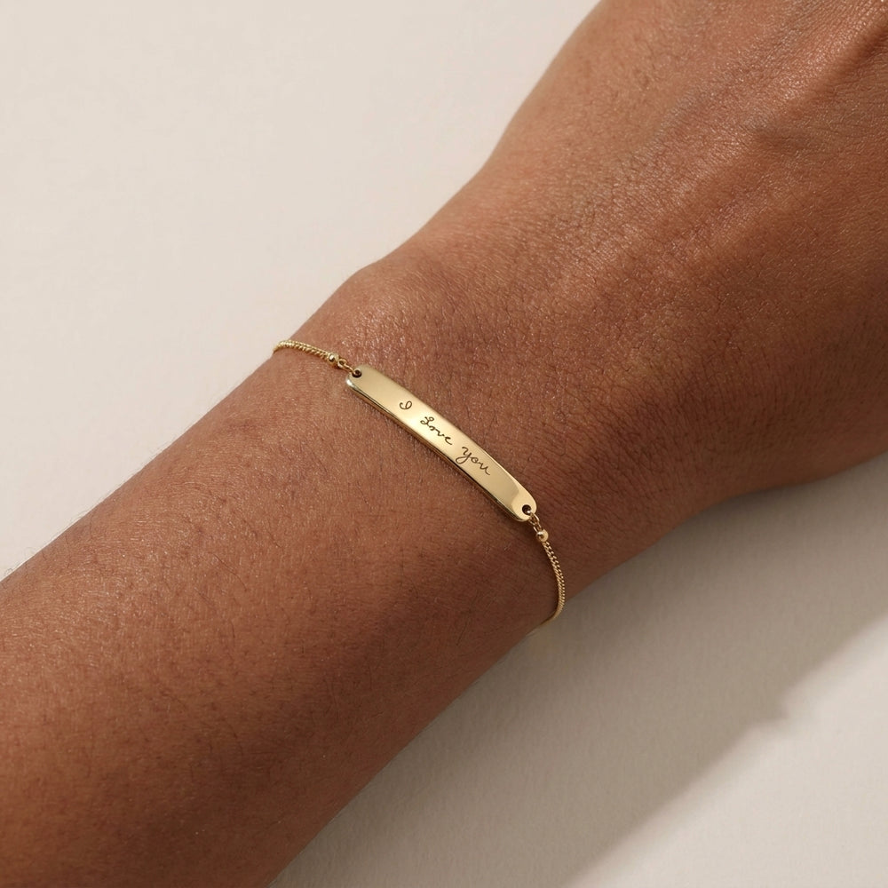 Actual Handwriting Bracelet | Custom Handwritten Name Jewelry | Skinny Bar Bracelet specs