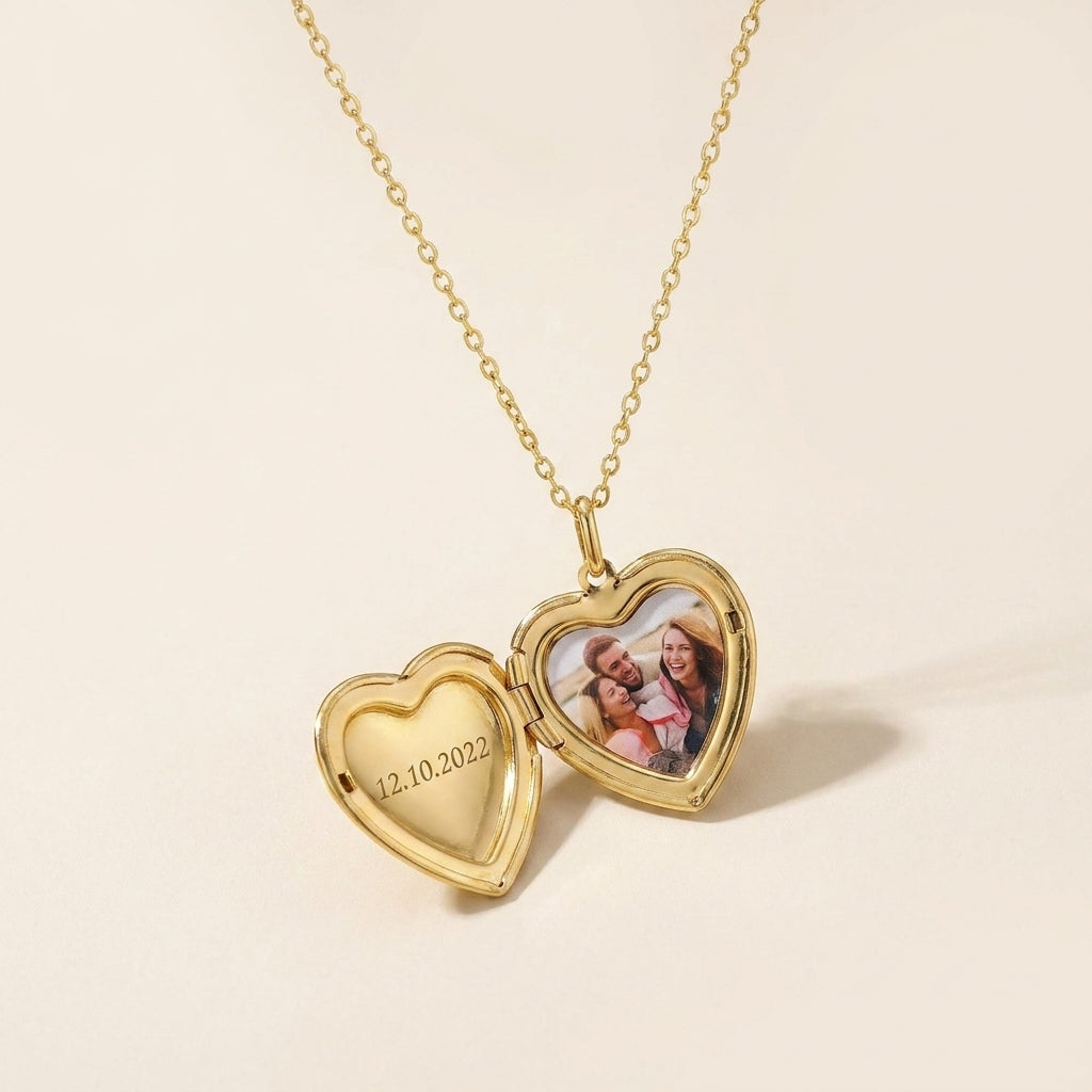 Personalized Heart Photo Locket Necklace