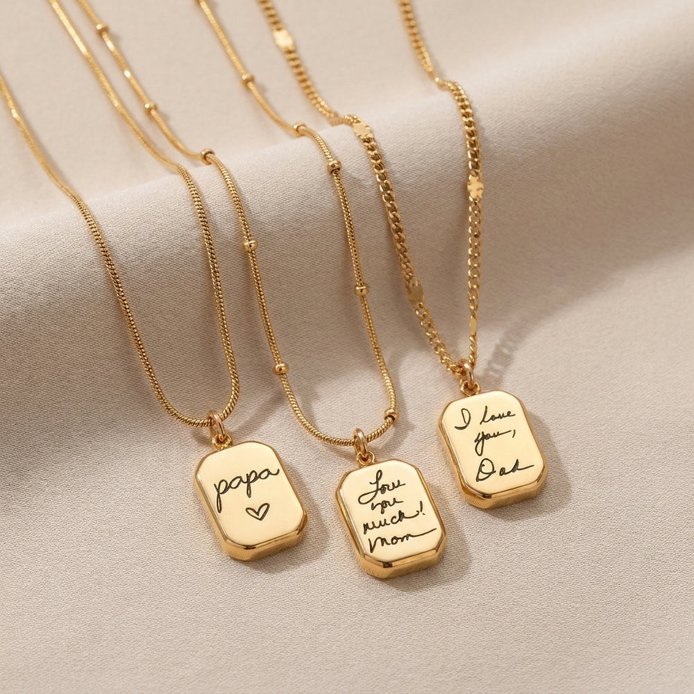 Handwriting Pendant Necklace - Actual Handwriting Jewelry, Custom Gold Pendant, Personalized Signature Necklace, Memorial Gift, Octagon HND specs