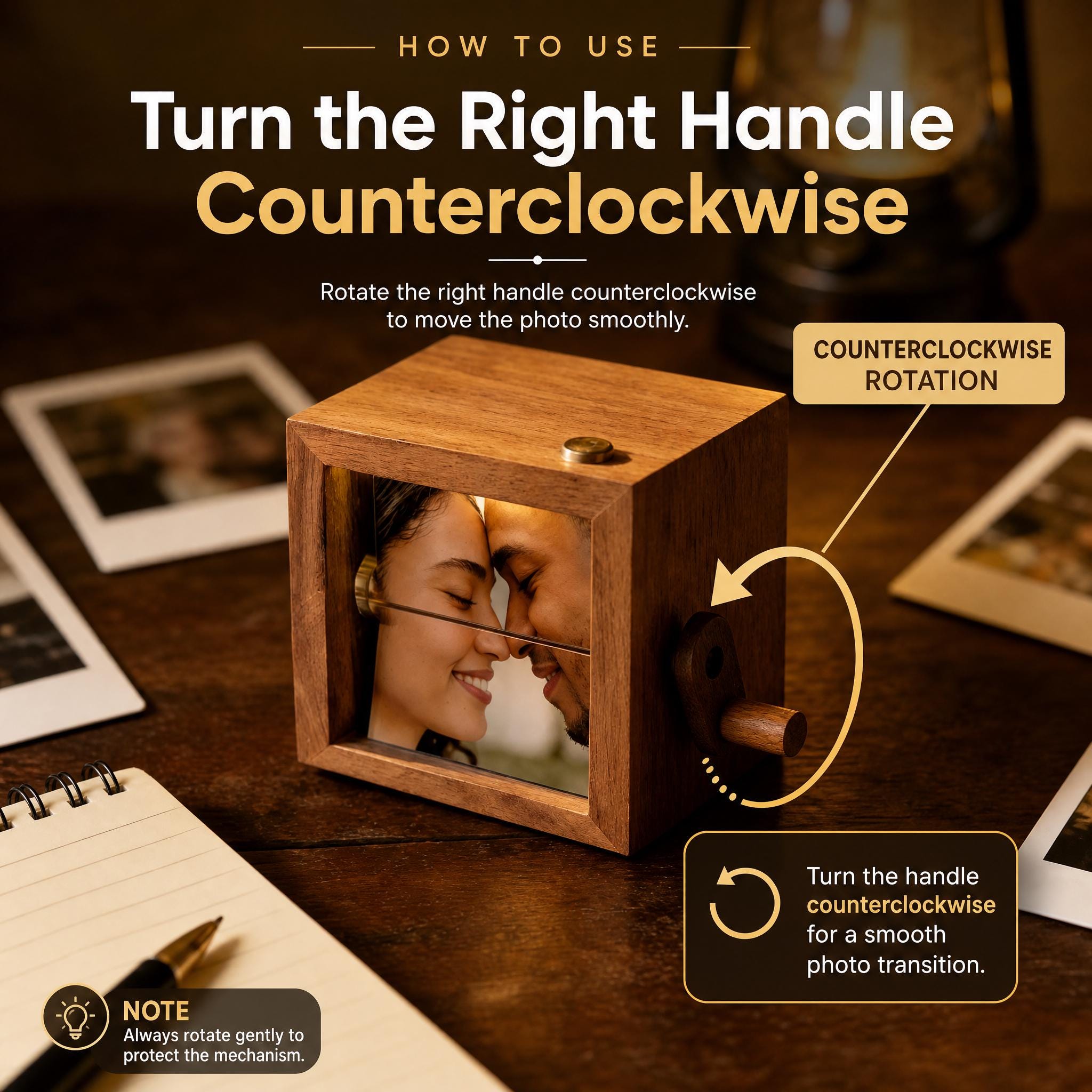 Custom Hand-Crank Wooden Flip Photo Box - Your Memories in Motion