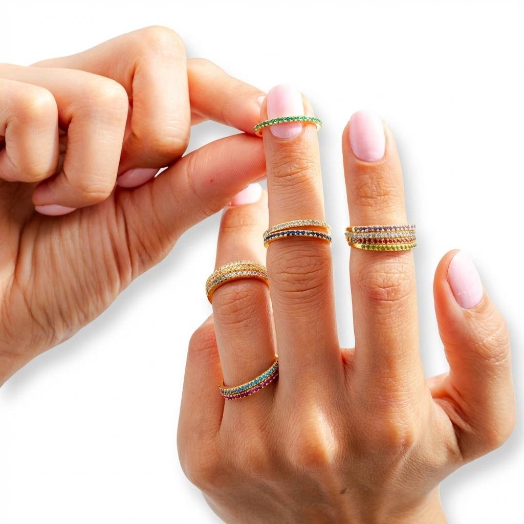 Personalized Birthstone Stacking Ring - 925 Sterling Silver