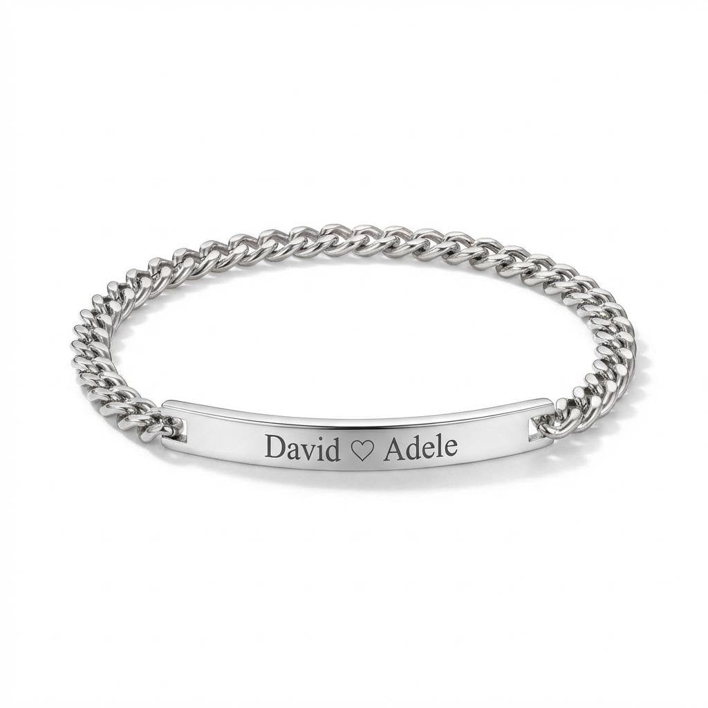 Personalized Men's Silver Bar Bracelet - Custom Engraved