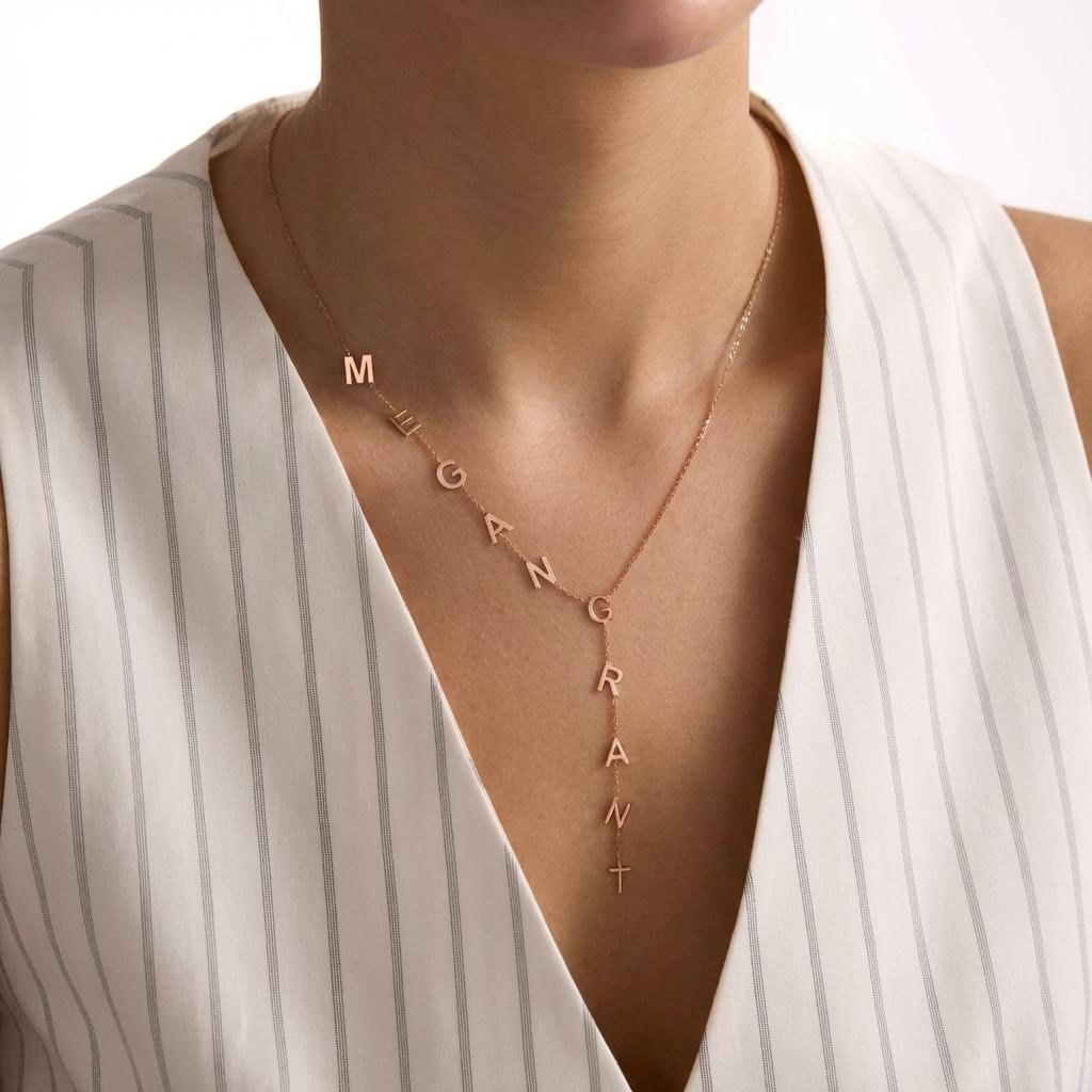 Custom Lariat Initial Necklace - Personalized Y Drop Name