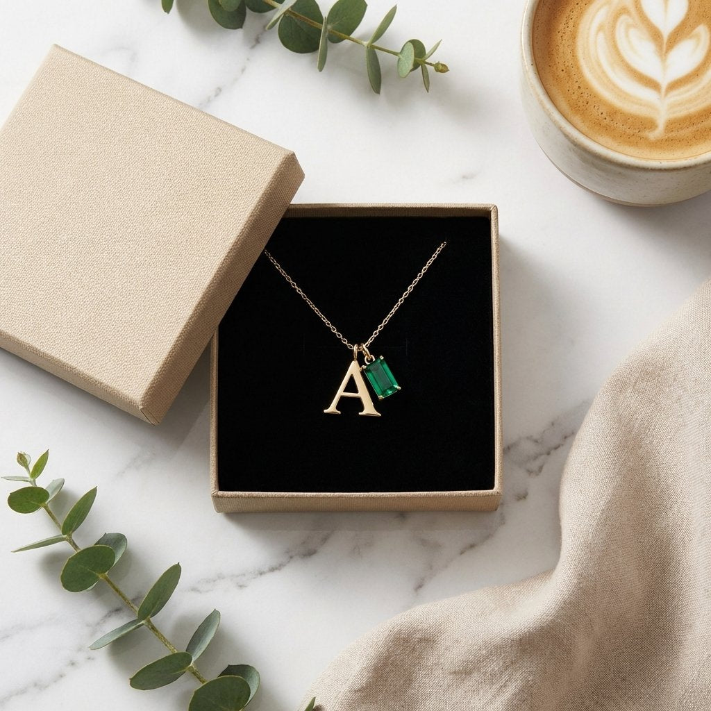 14K Gold Initial Birthstone Necklace | Personalized Gift