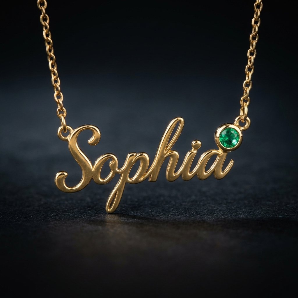 Personalized 14k Gold Birthstone Name Necklace - Custom Gift