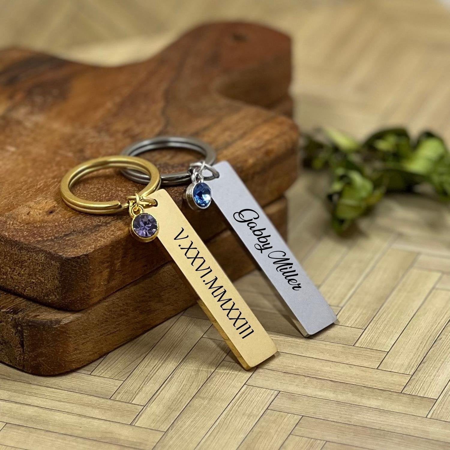 Bespoke Birthstone Bar Custom Engraved Keychain