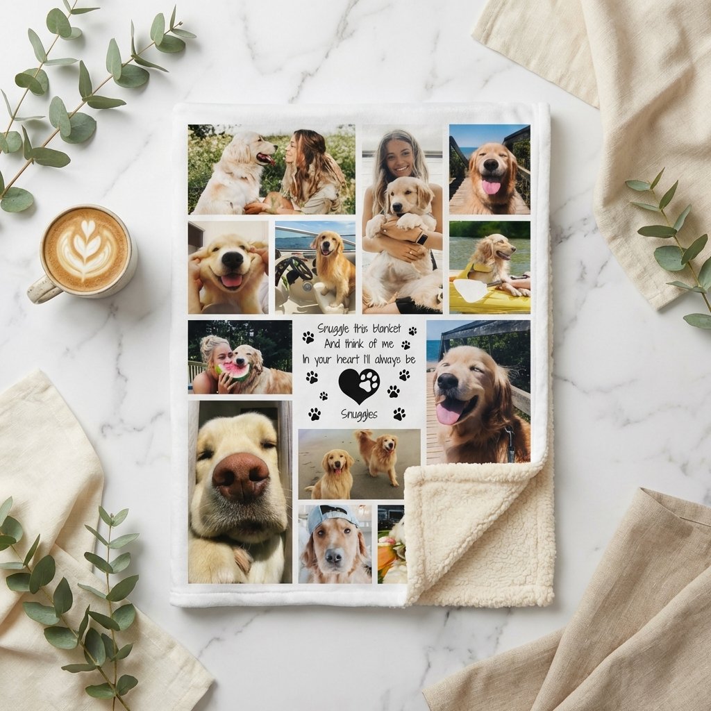 Personalized Pet Memorial Photo Blanket - Custom Dog Loss Gift