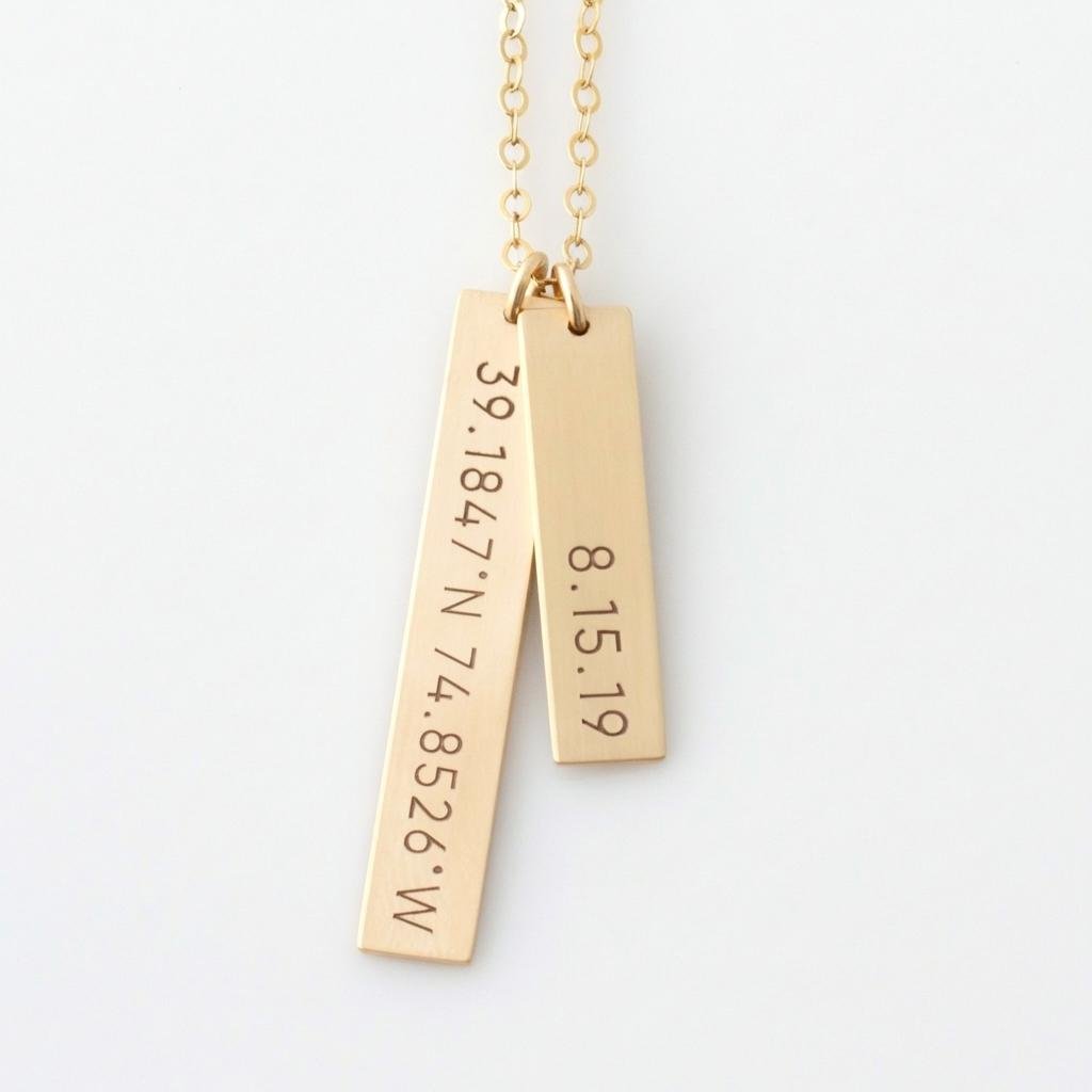 Custom Coordinates Bar Necklace - Personalized Gold Jewelry