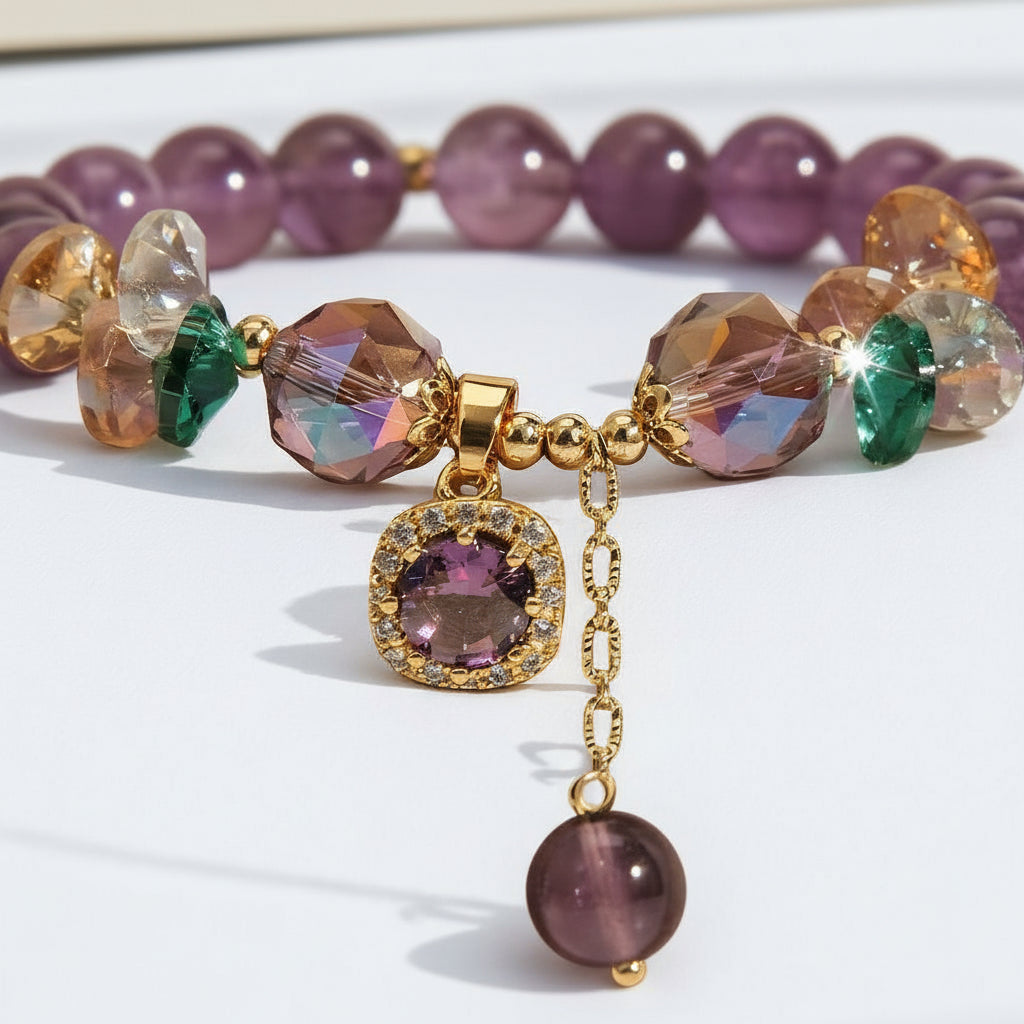 Amethyst Crystal Engraved Bracelet Studio Closeup