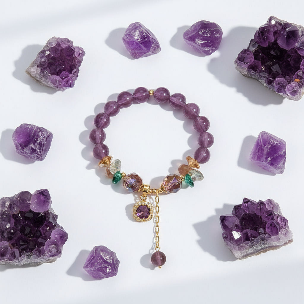 Amethyst Crystal Bracelet Surrounded by Gemstones
