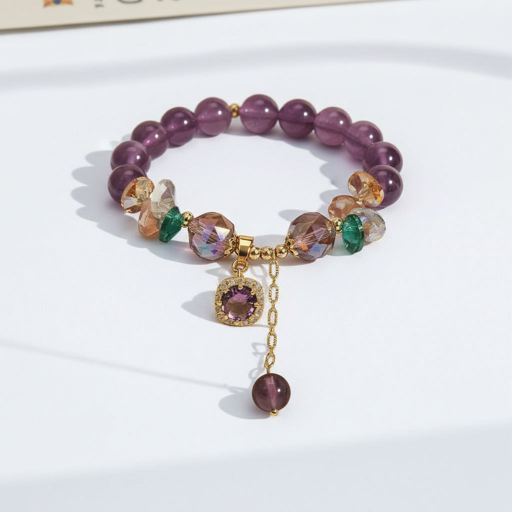 Amethyst Crystal Engraved Bracelet Artistic Closeup